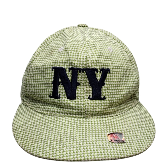 Legna Fitted Cap with NY Logo Green Houndstooth Pattern Size Medium 58cm - Picture 1 of 12